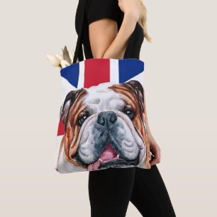 Bolso De Tela Bulldog británico escueto sobre la bandera de la U