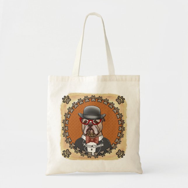 Bolso De Tela Bulldog con gafas (Frente)