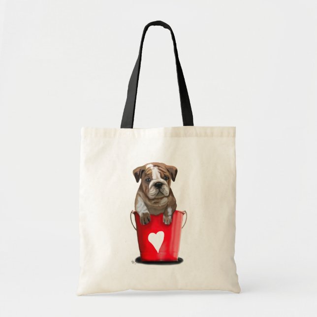 Bolso De Tela Bulldog Cubo De Amor Rojo (Frente)