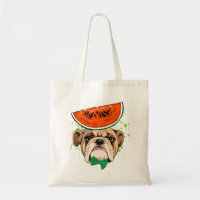 Bulldog Dapper con sandía Gorra y corbata verde