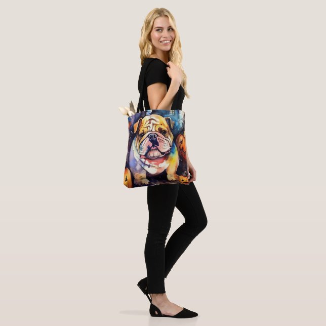 Bolso De Tela Bulldog de Halloween con calabazas temerosas (Puesto)