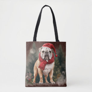 Bolso De Tela Bulldog en Navidad con Nieve