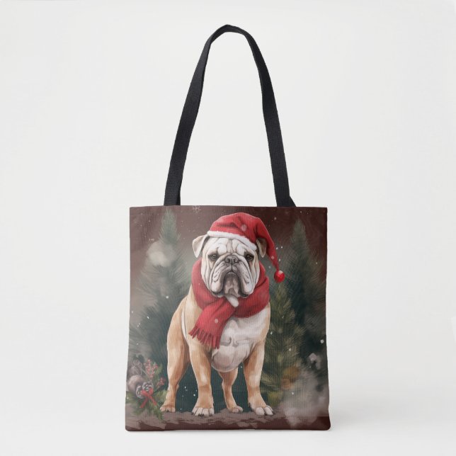 Bolso De Tela Bulldog en Navidades de nieve (Anverso)