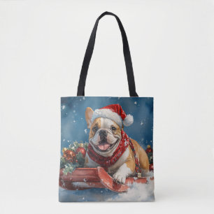 Bolso De Tela Bulldog en Sledge Let it Snow Navidades