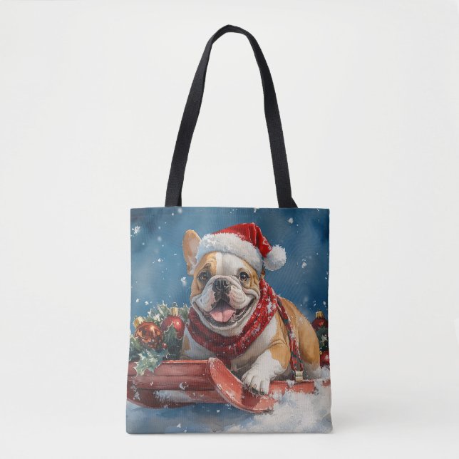 Bolso De Tela Bulldog en Sledge Let it Snow Navidades (Anverso)
