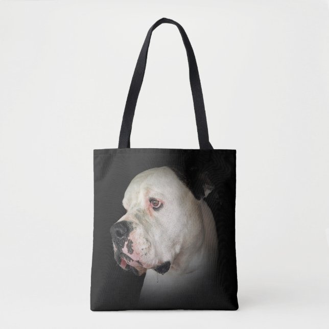 Bolso De Tela Bulldog Estadounidense Sobre El Negro (Anverso)