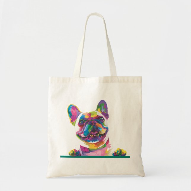 Bolso De Tela Bulldog francés colorido (Frente)
