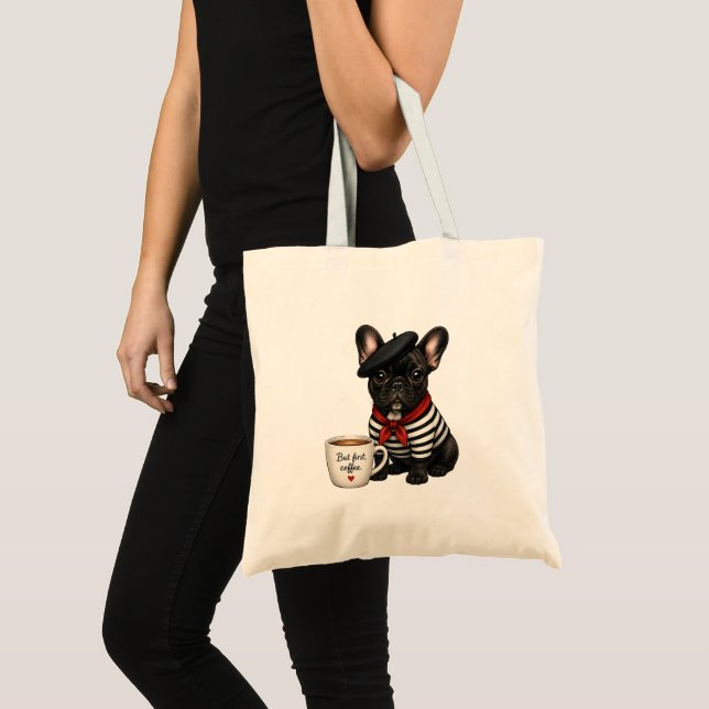Bolso De Tela Bulldog Francés con café (Anverso (producto))