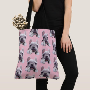 Bolso De Tela Bulldog francés con Ilustracion de audífonos