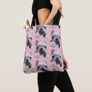 Bolso De Tela Bulldog francés con Ilustracion de audífonos
