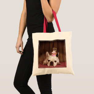 Bolso De Tela Bulldog francés con la magdalena del cumpleaños