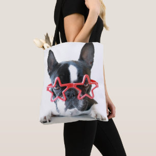 Bolso De Tela Bulldog francés con los vidrios rojos de la