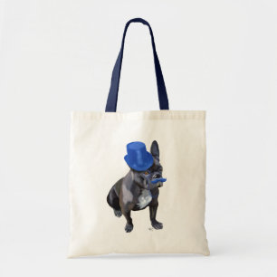 Bolso De Tela Bulldog francés con sombrero azul y bigote