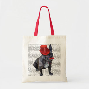 Bolso De Tela Bulldog francés con sombrero rojo y bigote