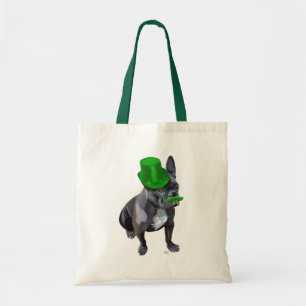 Bolso De Tela Bulldog francés con sombrero verde y bigote