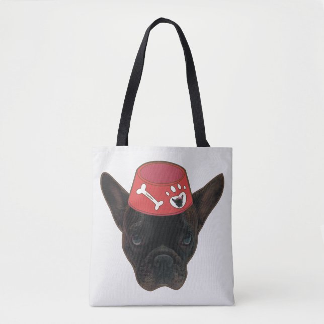Bolso De Tela Bulldog francés con Tazón Rojo (Anverso)
