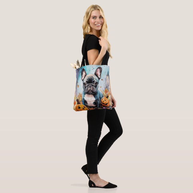 Bolso De Tela Bulldog francés de Halloween con calabazas temeros (Puesto)
