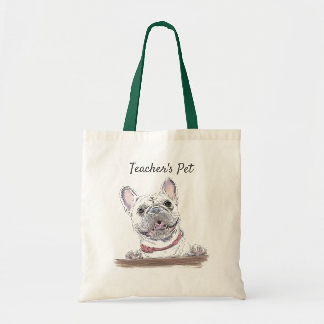 Bolso De Tela Bulldog francés: dibujo de perro feliz personaliza (Frente)