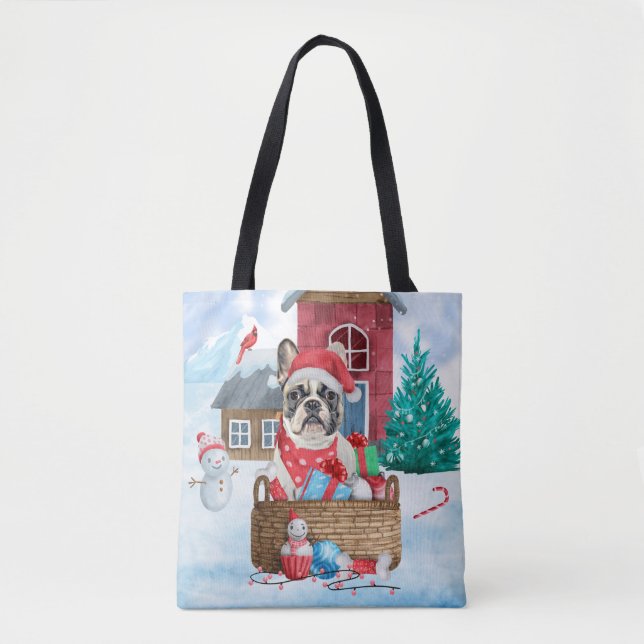 Bolso De Tela Bulldog francés en casa de perros de Navidades de  (Anverso)