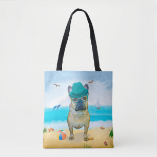 Bolso De Tela Bulldog francés en la playa