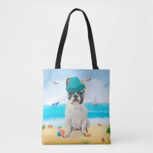 Bolso De Tela Bulldog Francés en la Playa