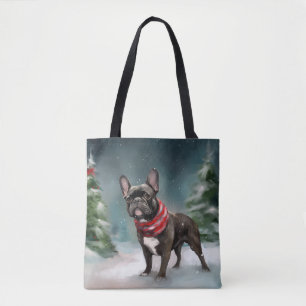 Bolso De Tela Bulldog Francés en Navidad Nieve