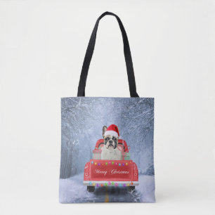 Bolso De Tela Bulldog francés en nieve sentado en un camión de N
