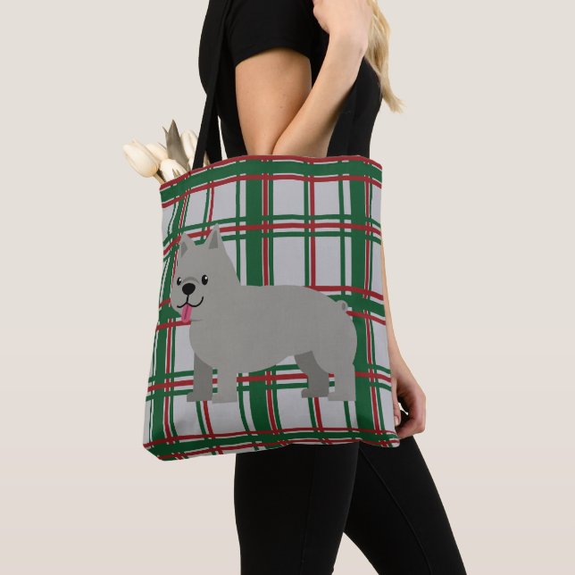 Bolso De Tela Bulldog francés gris, Navidades jugados (Detalle)