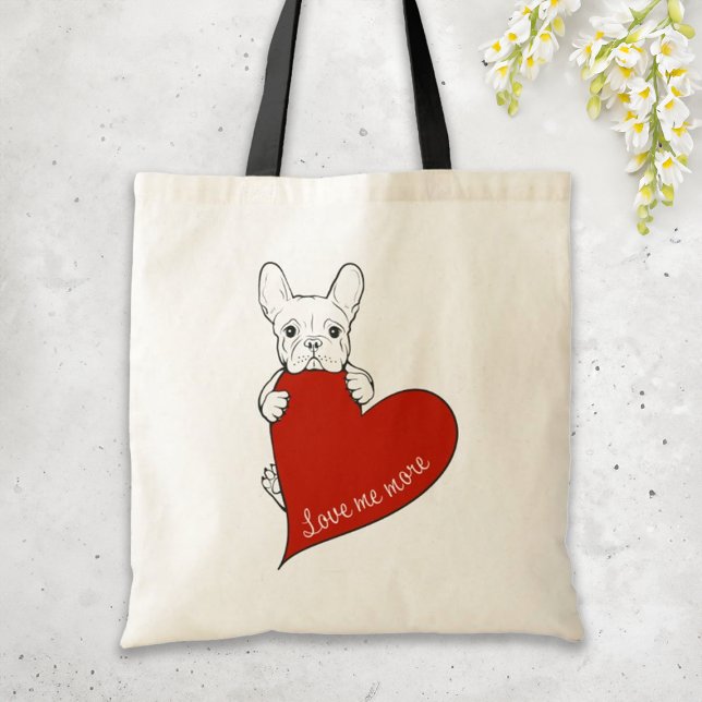 Bolso De Tela Bulldog francés lindo con corazón rojo (Subido por el creador)