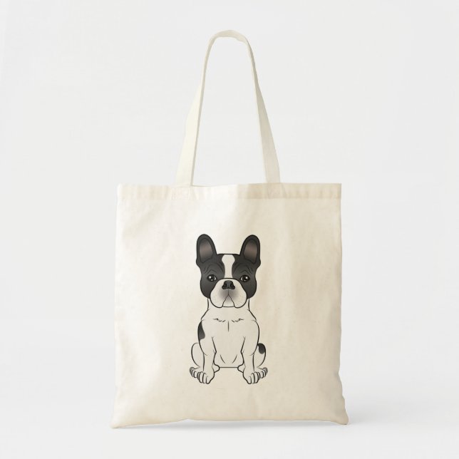 Bolso De Tela Bulldog Francés Piebald Negro / Frenchie Perro Lin (Frente)