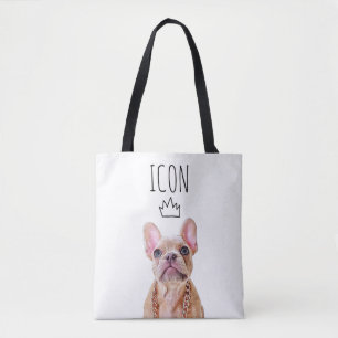 Bolso De Tela Bulldog francés teñido de azul   ICONO Frenchie