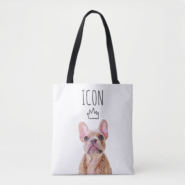 Bolso De Tela Bulldog francés teñido de azul | ICONO Frenchie (Anverso)