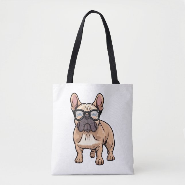Bolso De Tela Bulldog francés vistiendo gafas (Anverso)