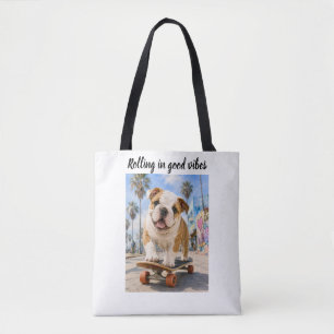 BOLSO DE TELA BULLDOG INGLÉS ADORABLE EN MONOPATÍN