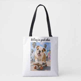 BOLSO DE TELA BULLDOG INGLÉS ADORABLE EN MONOPATÍN