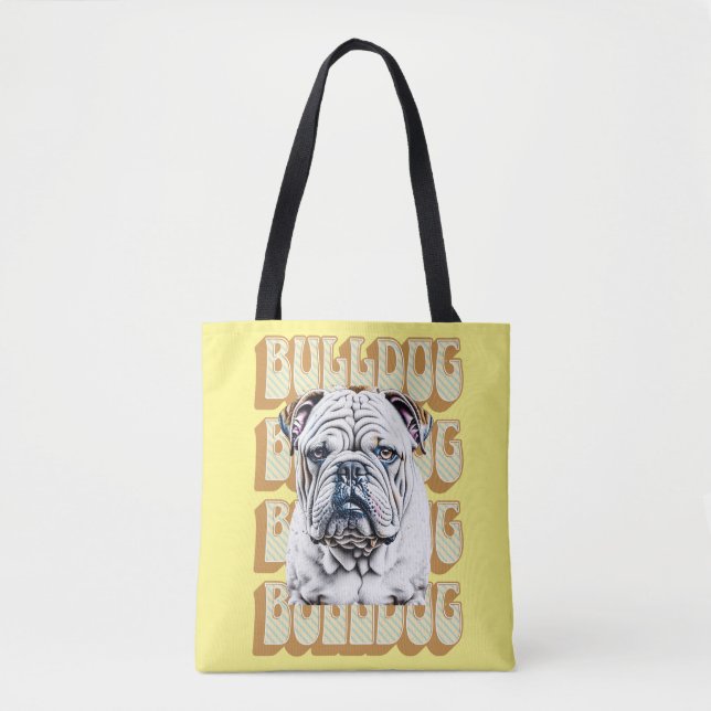 Bolso De Tela Bulldog inglés con fuente retro (Anverso)
