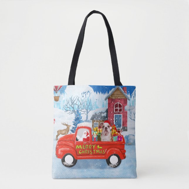 Bolso De Tela Bulldog inglés en camionetas de entrega de Navidad (Anverso)
