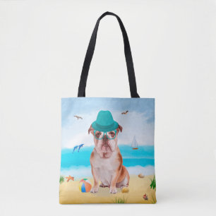 Bolso De Tela Bulldog inglés en la playa