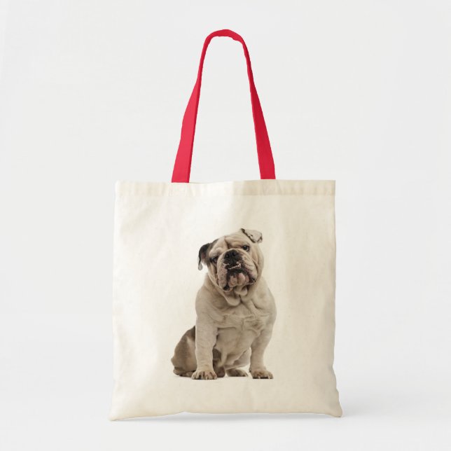 Bolso De Tela Bulldog Inglés Perro Blanco Y Tan Cachorro (Frente)