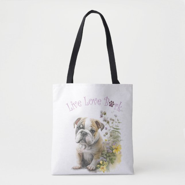 Bolso De Tela Bulldog Perro Mamá Floral (Anverso)