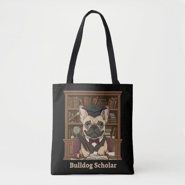Bolso De Tela  Bulldog Scholar | Cute French Bulldog Professor  (Anverso)