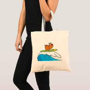 Bolso De Tela Bulldog Surfista Cabalgando Ola del Océano