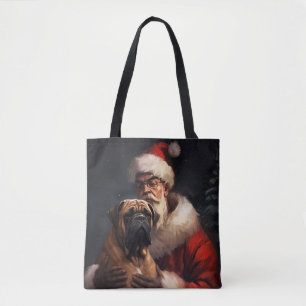 Bolso De Tela Bullmastiff Con Santa Claus Navideño Festivo