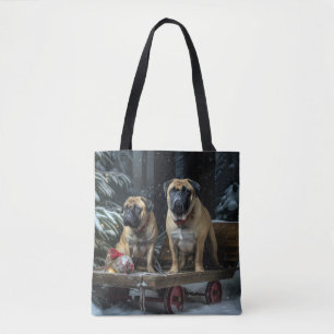 Bolso De Tela Bullmastiff Decoración de Navidades Snowy Sleigh