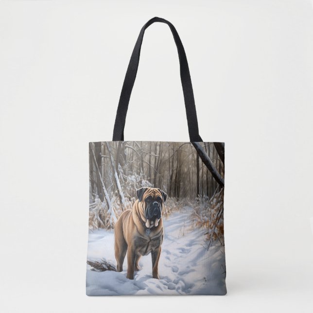 Bolso De Tela Bullmastiff deja que nieve Navidades (Anverso)
