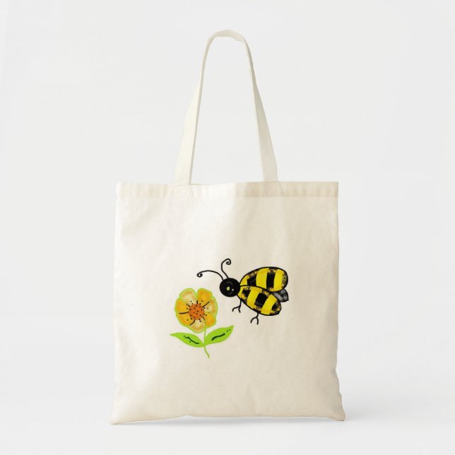 Bolso De Tela Bumble Bee con flor amarilla (Frente)