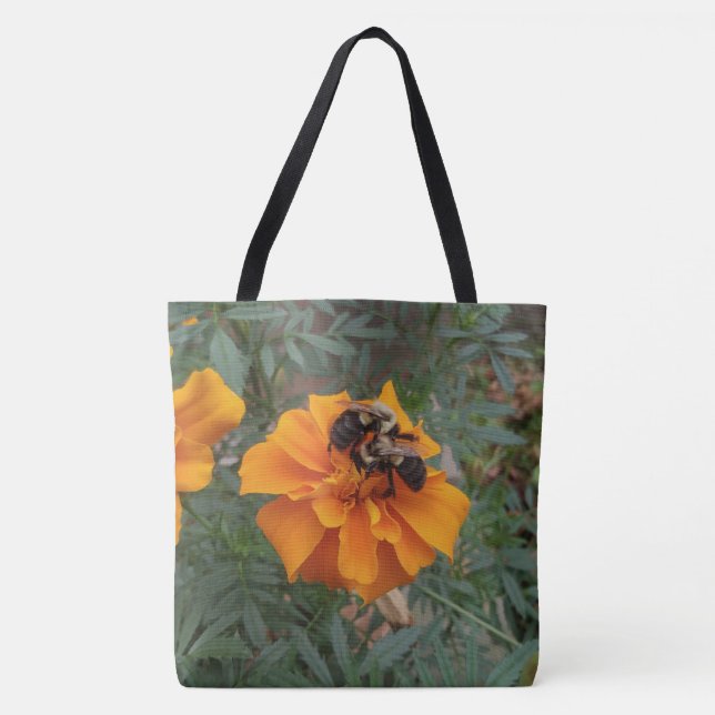 Bolso De Tela Bumblebees on Marigold Flower (Anverso)