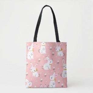 Bolso De Tela Bunnies blancos: Floral sin foco