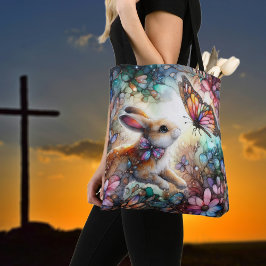 Bolso De Tela Bunny And Butterfly Hermosa Pascua De Vidrio Manch