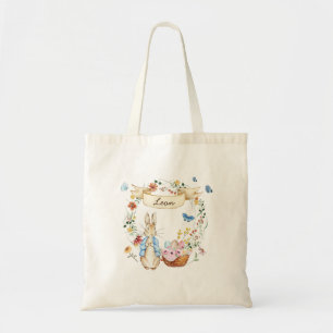 Bolso De Tela Bunny and Flowers de acuarela personalizada de Sem